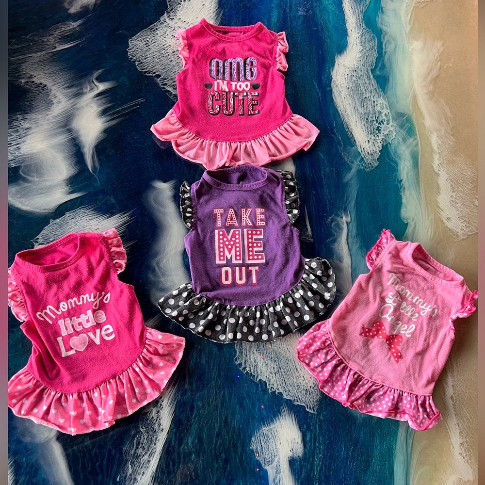 X4 Girl Puppy Soft Dresses, Easy Wear, Cute Sayings, 3 Pinks and 1 Purple OFFER